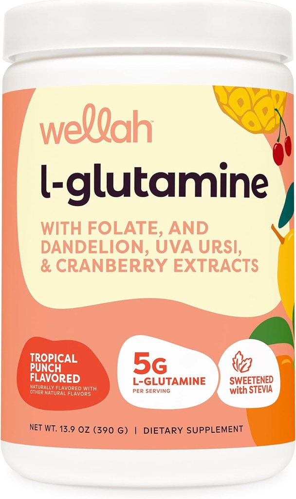 Wellah L-Glutamine Punch Tropical Punch (50 μερίδες) - 5g L-Glutamine Per Serving, Γλυκασμένα με Stevia