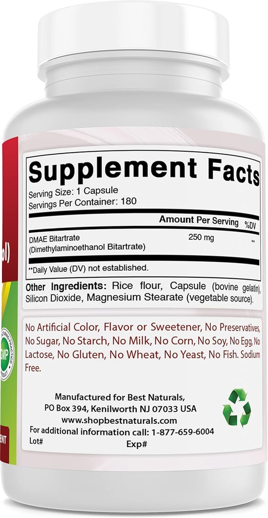 En İyi Doğal DMAE Supplement 250 mg & Vitamin B1, Thiamine Mononitrate 100 mg