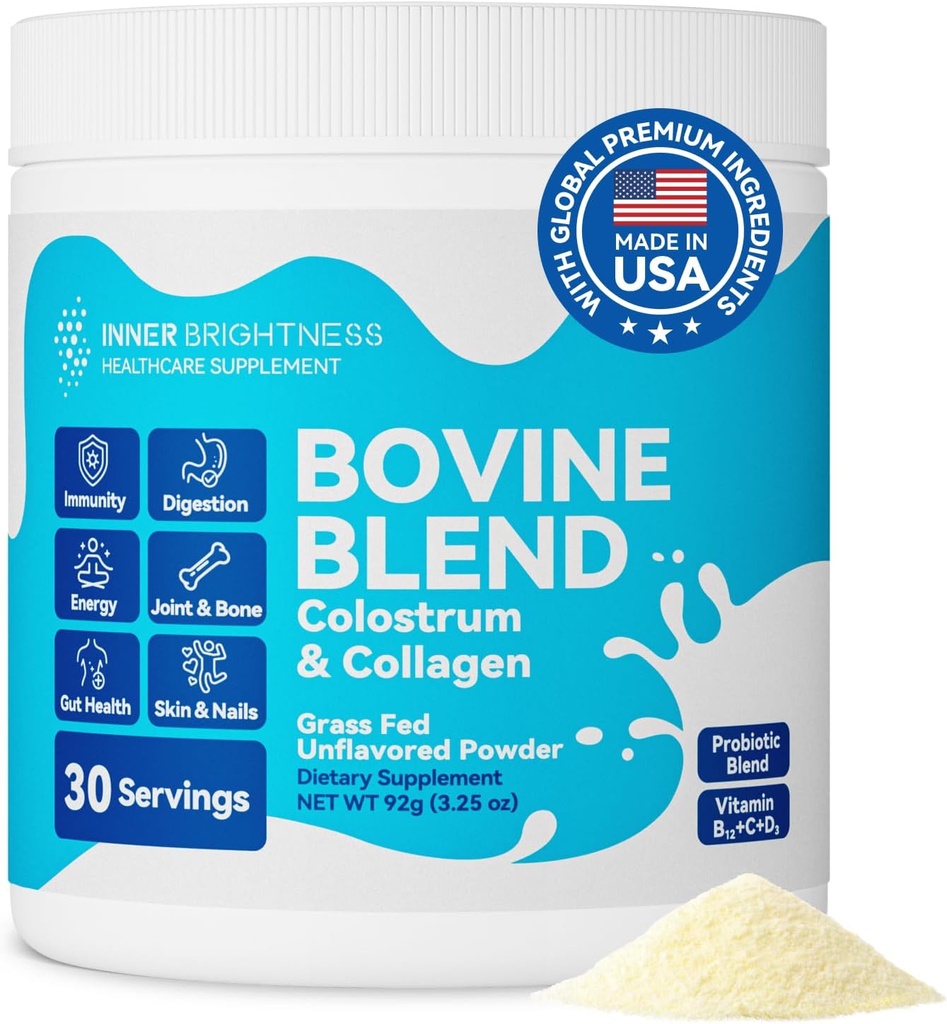 Bovine Colostrum & Collagen Toz Gut Health, Immune Support, Saç Büyüme ve Güzellik Supplement, Sugar Free – IgG, Probiyotiks, Vitamin B12, C, D3 – Unflavored, 30 Hizmet