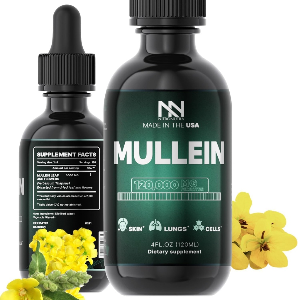 Lungs için Mullein Drops - Lung Cleanse & Detox - Lung Detox için - Bronchial ve Immune Desteği - Mullein Leaf Drops 4 Fl Oz