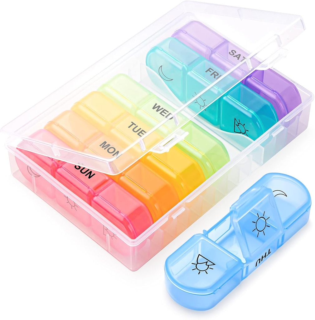 Haftalık Pill Organizer 3 Times a Day, Large OAAO Daily Pill Box Case 7 Day Morning Noon Evening, Travel Medicine Organizer for Vitamin/Fish Oil / Pills /Supplements