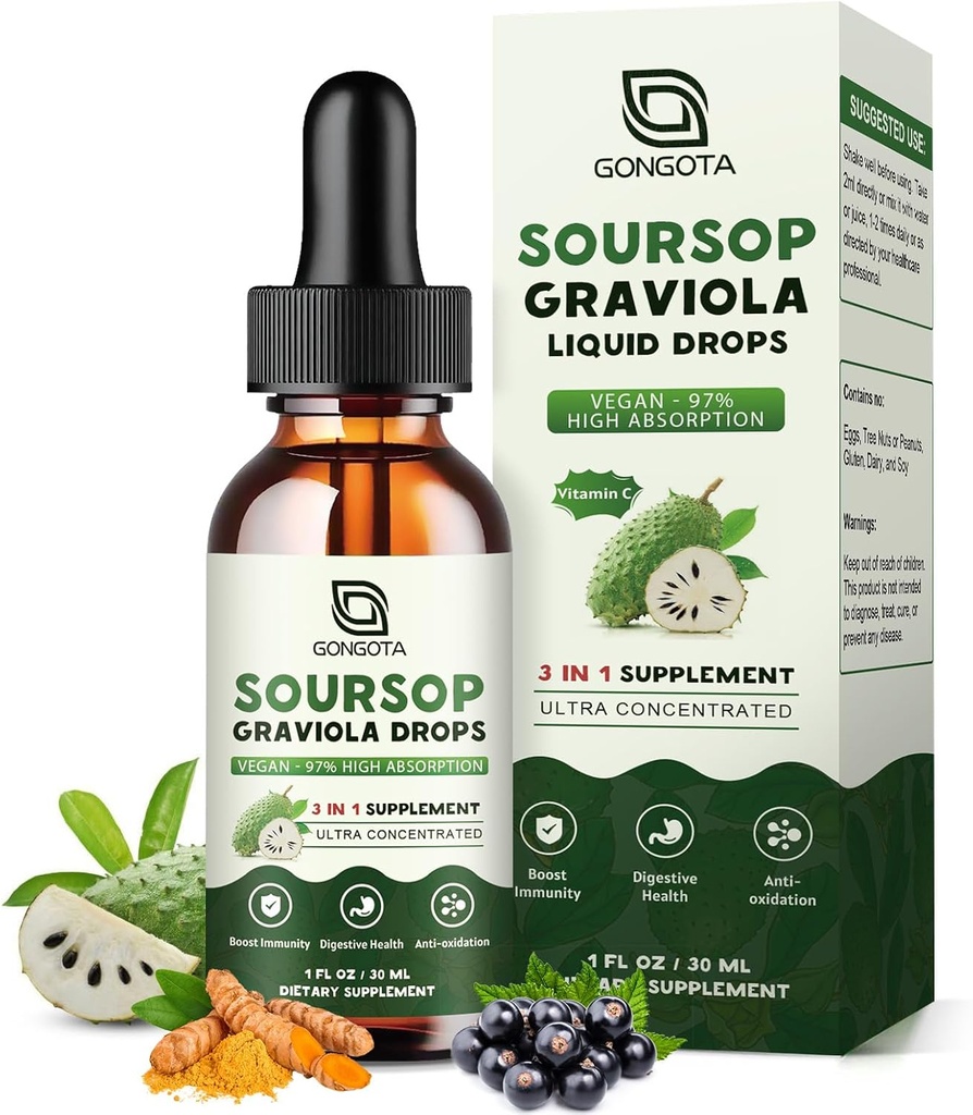 Soursop Graviola Liquid Drops, Organik Soursop Bitters with Elderberry & Turmeric for Cellular,Immune, Digestive Support, Herbal Extracts, Sugar Free/Gluten Free - 1 fl ozzz