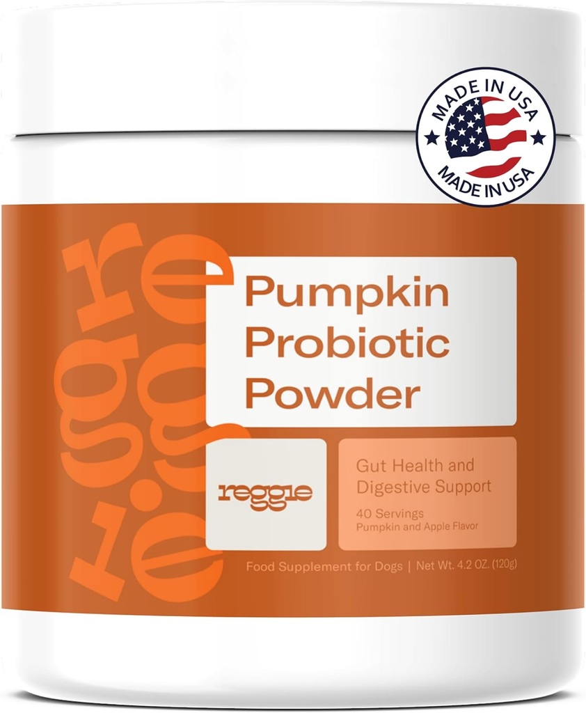 Köpekler için Reggie Swing Probiyotik Toz | 7Strain Probiyotikler + Gut Health için Pumpkin, Digestion & Stool Consistency | Natural Dog Digestive Supplement | Vet-Approved & Made in USA | 40 Scoops