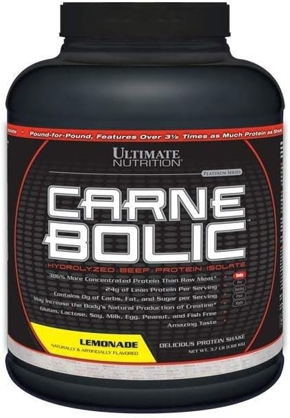 Ultimate Nutrition Carnebolic Hydrolised Beef Protien Isolate Powder-Paleo και Keto Friendly-Zero Carbs, Zero Ζάχαρη ή Σόγια, Γλουτένη και Λακτόζη Χωρίς, Λεμονάδα, 60 Υπηρεσίες