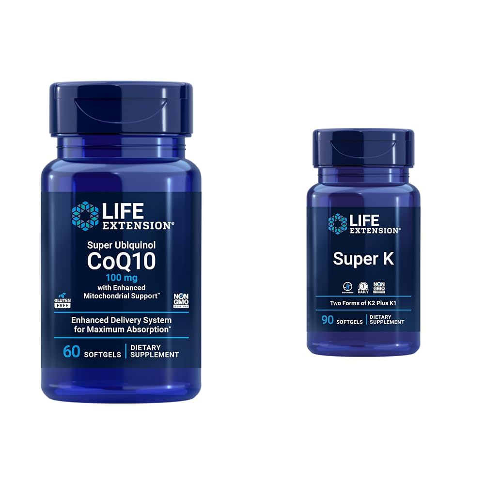 Επέκταση ζωής Super Ubiquinol CoQ10 με ενισχυμένη μιτοχονδριακή υποστήριξη & Super K, βιταμίνη K1, βιταμίνη K2 mk-7, βιταμίνη K2 mk-4