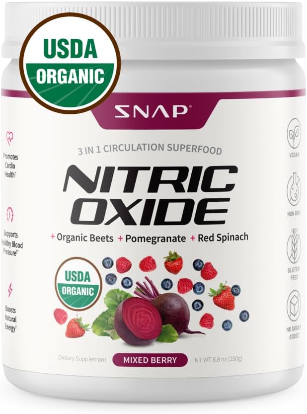 Snap Συμπληρώματα USDA οργανική σκόνη ρίζας τεύτλων, 3-σε-1 συμπλήρωμα οξειδίου του αζώτου, υποστήριξη υγιή πίεση του αίματος και κυκλοφορία του αίματος, 250g (μικτές μούρα)