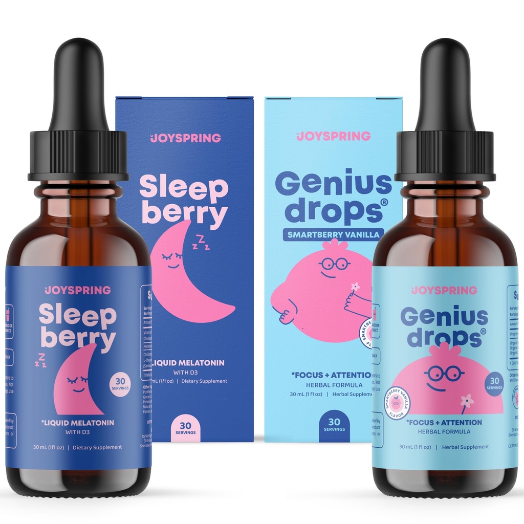 JoySpring SleepBerry Liquid Melatonin ve Genius Çocuklar için Smartberry Vanilla