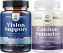 Bundle of Complete Eye Health Supplement for Adults for Vision Dry Eyes Pressure and Blue Light Protection and High Absorption Calcium Gummies for Women for Bone Health and Immune Support