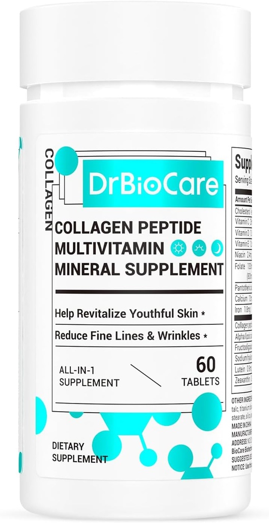 DrBioCare Collagen Peptides for Women, Beauty Vitamin & Mineral Supplement,Contains Vitamin D3, Probiotics for Women & Collagen Peptides,Vitamin B Complex,Vitamin E 60 Tablets