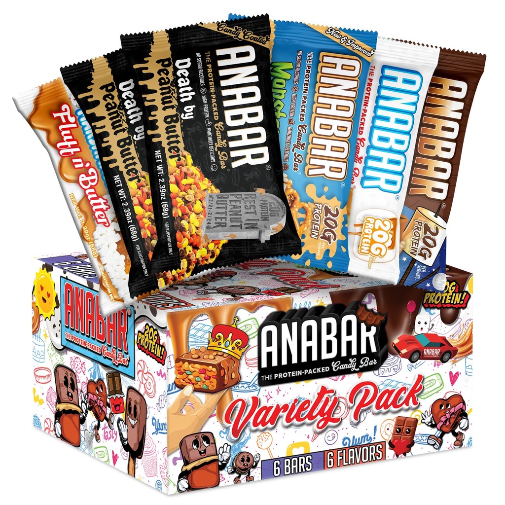 Anabar protein Bar, Örnekr Pack, Protein-Packed Candy Bar, Dünyanın En İyi Tasting Protein Bar, No Sugar Alkols, High protein, Amazingly Delicious, 20 Grams of Protein (6 Bars, Original Diversity)