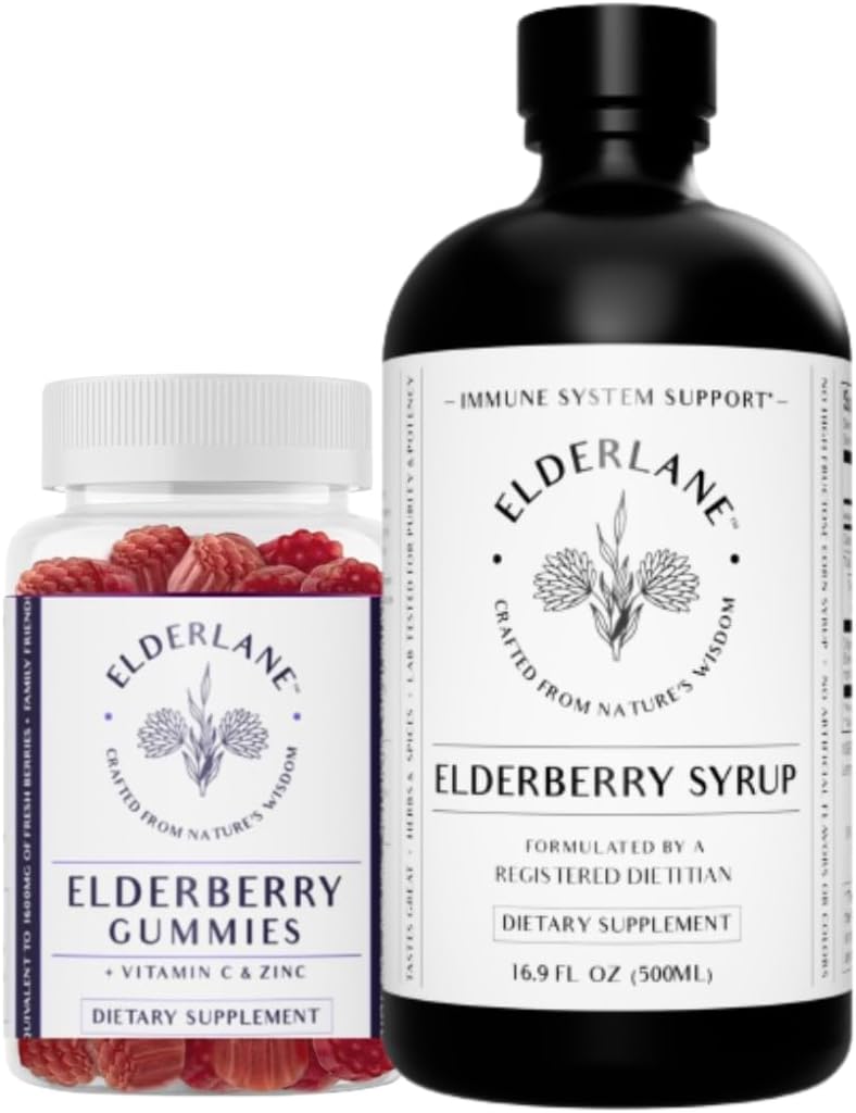 Elderlane Elderberry Syrup ve Yaşlı Gummies - Eski RD Naturals - Immune Support Supplement for Yetişkinler and Kids - 16.9 Oz Syrup ve 60ct Gummies