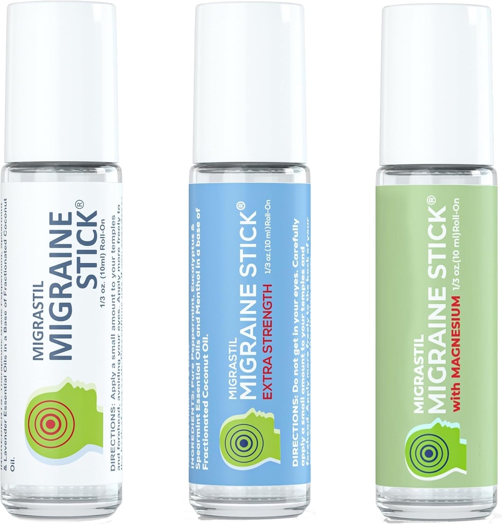 Migraine Stick Super Sche, Original Strength ve Magnezyum Migraine Sticks ile.