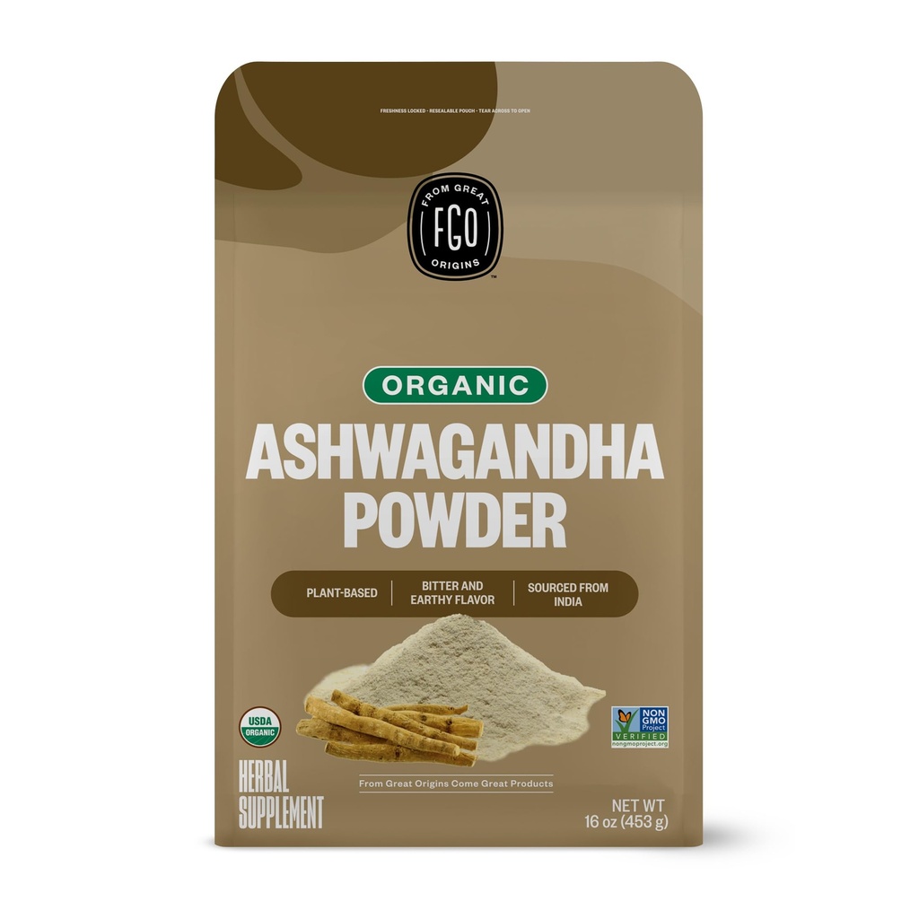 FGO Organik Ashwagandha Root Toz, 16oz Resealable Bulk Bag, Non-GMO, Hint CRISPR, Withania Somnifera, Hindistan'dan Kaynaklanan (Pazar 1)