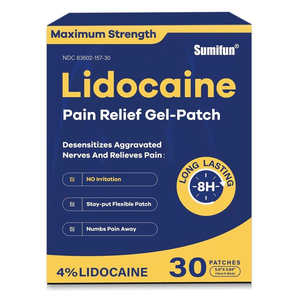 Sumifun 4% Lidocaine Pain Relief Patches 30 Count Maximum Strength Numbing Gel Patch for Back Knee Neck Joint Muscle Sureness Topic Analegesic FSA ή HSA Επιλέξιμες