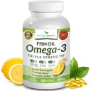 En İyi Triple Strength Omega 3 Fish Oil Pills 2400 mg | 120 Capsules | Burpless High Potency Lemon Flavor | 864mg EPA 576 mg DHA Ultra Pure Liquid Softgels | Beyin Ortakları Saç Kalp Sağlığı Tamamlayıcı