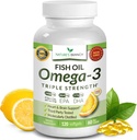 En İyi Triple Strength Omega 3 Fish Oil Pills 2400 mg | 120 Capsules | Burpless High Potency Lemon Flavor | 864mg EPA 576 mg DHA Ultra Pure Liquid Softgels | Beyin Ortakları Saç Kalp Sağlığı Tamamlayıcı