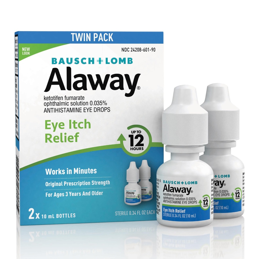 Alaway Antihistamine Οφθαλμικές σταγόνες για Ichy Eyes, Fast-Active, έως 12-Hour Eye Itch Relief, Clinically Tested Prescription-Stength Formula, 0,34 Fl Oz (Pack of 2)