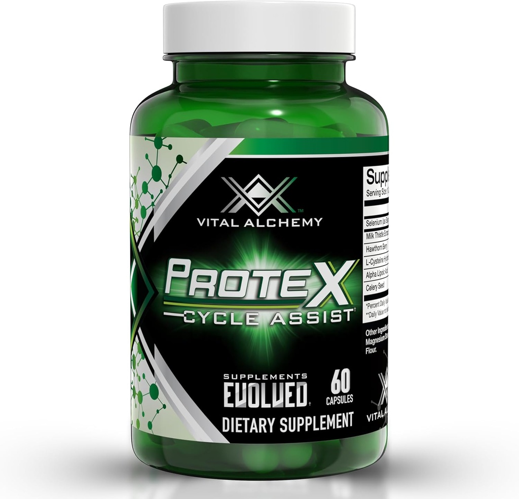 Vital Alchemy ProteX On Cycle Assist - Liver Cleanse, Detox & Repair Formula - Liver Support Supplement with Milk Thistle, Alpha-lipoic Acid,L-Cysteine hcl, and Others for Men 60 Servings -USA Made