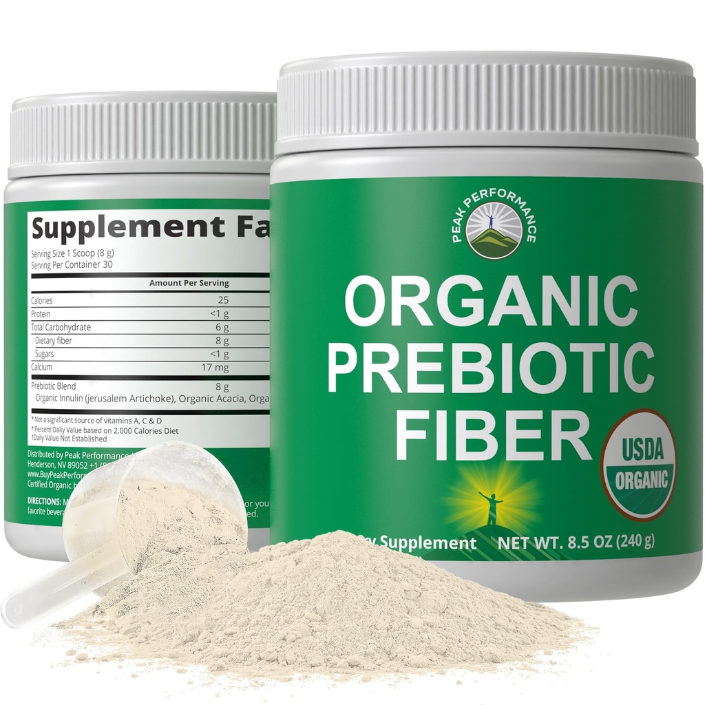 Organik Prebiyotik Fiber 3in-1 Vegan Toz Gut Health için. USDA Organik Raw Tüm Gıda Bitkileri Organik Inulin (Jerusalem Artichoke), Acacia Fibers, SunFiber