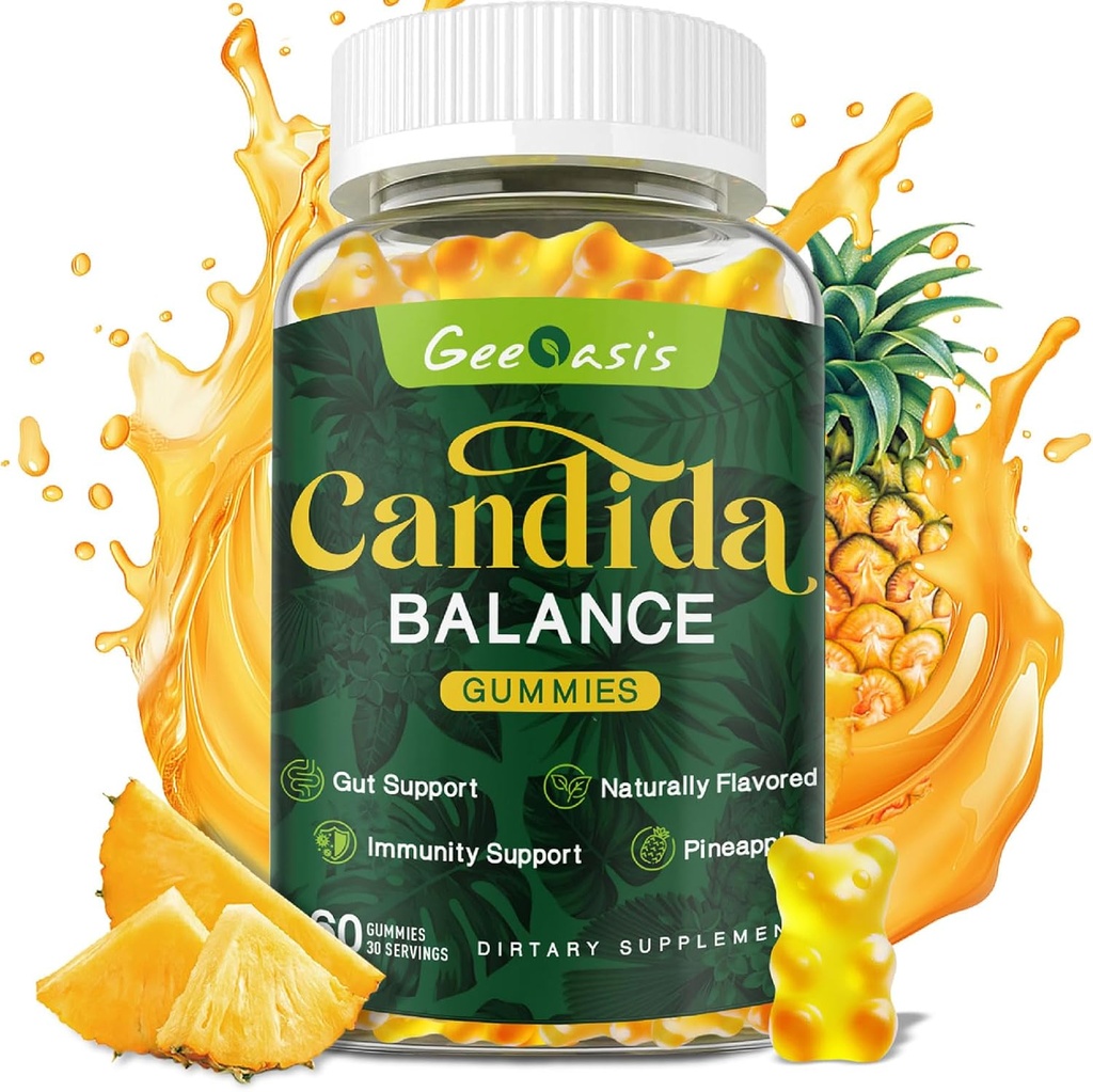 Candida Support Oregano Oil Gummies, Candida Cleanse Detox Supplement for Women & Men, Support Gut Health & Immune Support, Natural Pinele Flavor, 60 Count