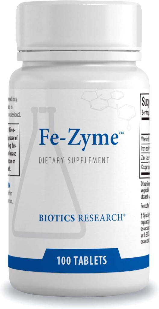 Biotics Research Fe-Zyme 25 Milligram Demir, çinko ve Bakır ekledi, Normal Kırmızı Kan Hücre Üretimi, Sağlıklı Enerji Seviyeleri 100 Tablet
