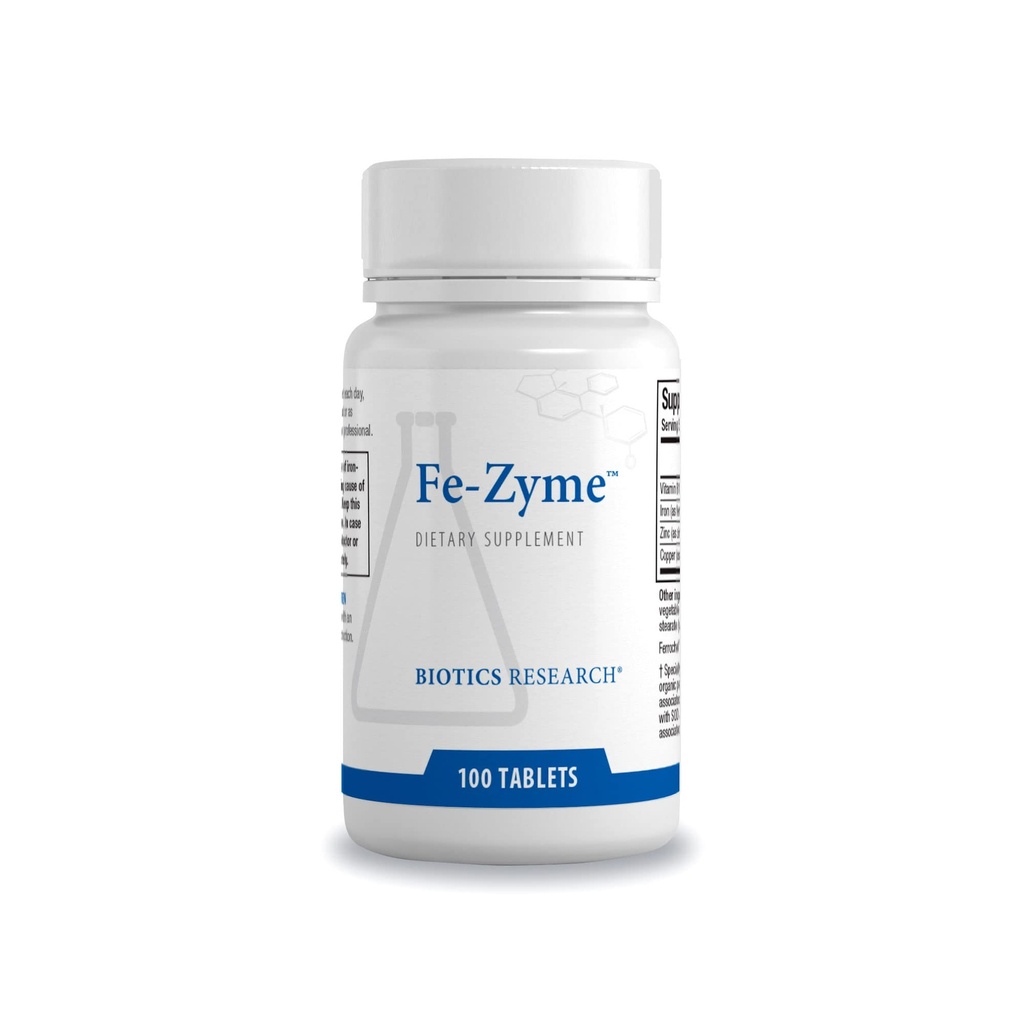 Biotics Research Fe-Zyme 25 Milligram Demir, çinko ve Bakır ekledi, Normal Kırmızı Kan Hücre Üretimi, Sağlıklı Enerji Seviyeleri 100 Tablet