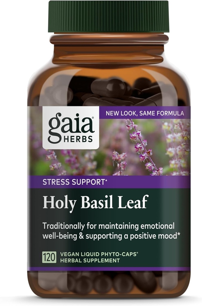 Gaia Herbs Holy Basil Leaf - Traditionally Used to Support Stress Response - Adaptogenic Ayurvedic Herb* - 120 Vegan Liquid Phyto-Capsules (60-Day Supply)