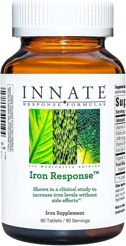 INNATE Response Formulas Iron Response - Daily Iron Supplement - Klinik olarak Iron Levels - Vegan, Non-GMO ve Kosher - 9 Yiyecek Allergens olmadan - 90 tablet (90 hizmet)