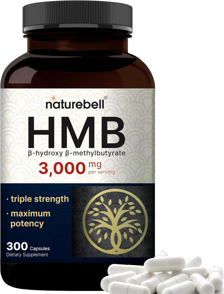 NatureBell HMB 3.000 mg ανά υπηρεσία 300 κάψουλες, 3X τριπλή δύναμη HMB Βήτα-Υδροξυ Βήτα-Μεθυλοβουτυρικό συμπλήρωμα – Lean μυϊκή μάζα & υποστήριξη αποκατάστασης – Μη ΓΤΟ