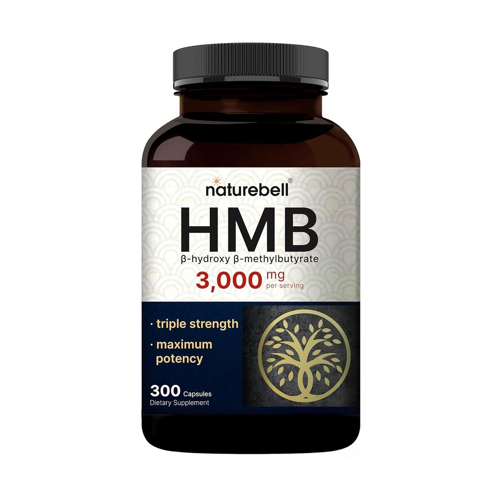 NatureBell HMB 3.000 mg Per | 300 Capsules, 3X Triple Strength HMB Beta-Hydroxy Beta-Methylylbutyrate Supplement – Lean Muscle Mass & Recovery Support – Non-GMOMO
