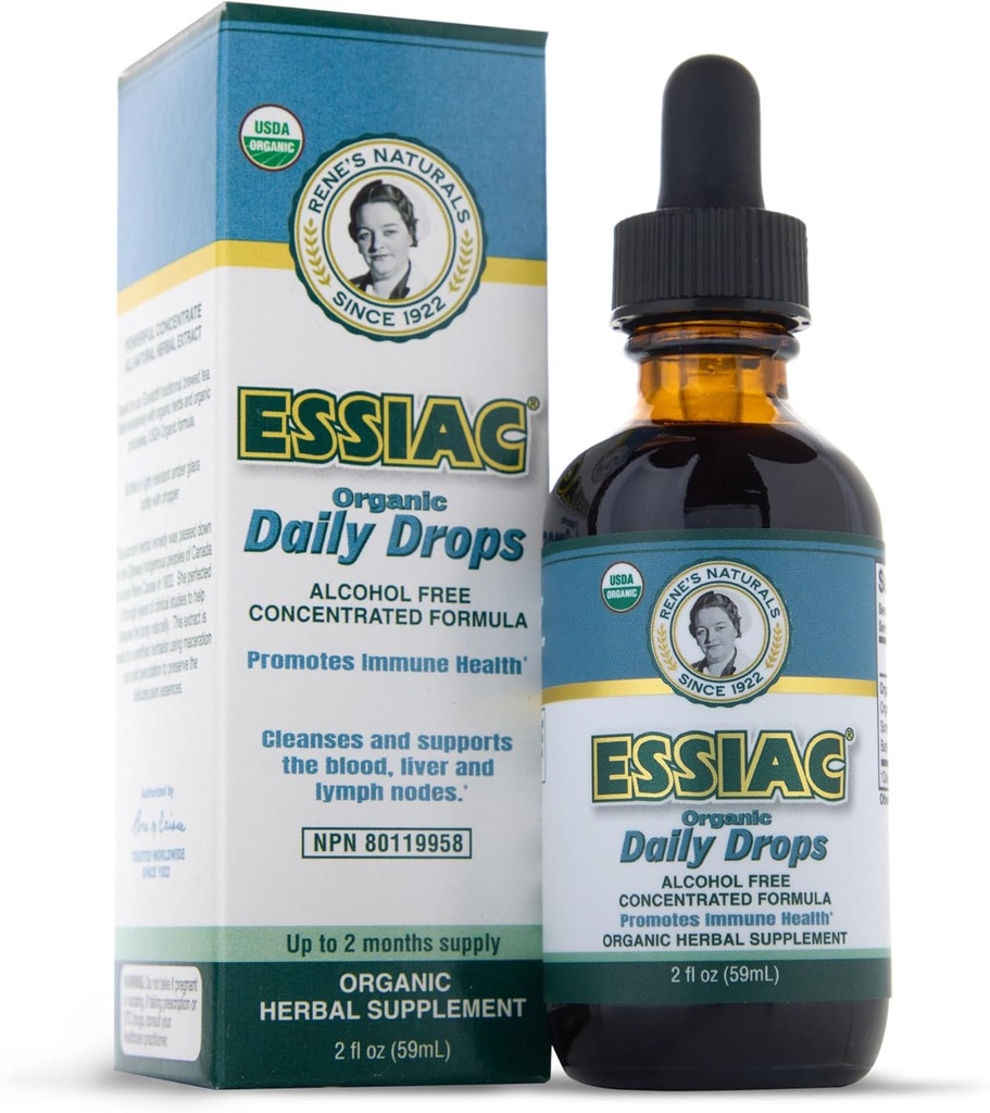 Essiac Original Tea USDA Organic Daily Drops for improved Lymphatic Drage ve Immune Support | Alkol Ücretsiz Yoğun Formula | 2oz (59 ml)