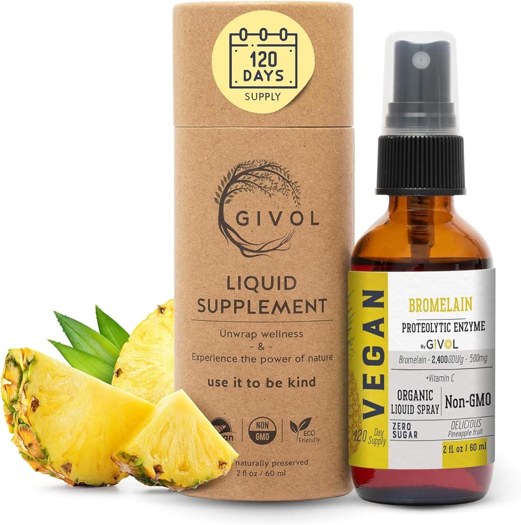 Organik Raw Bromelain Mist-Liquid Pineapple Extract - Gelişen Potency 500 mg, Çocuklar ve Yetişkinler için - Digestive Health, Inflammatory Response ve şifa - Non-GMO - 60 ml 120 Day Supply