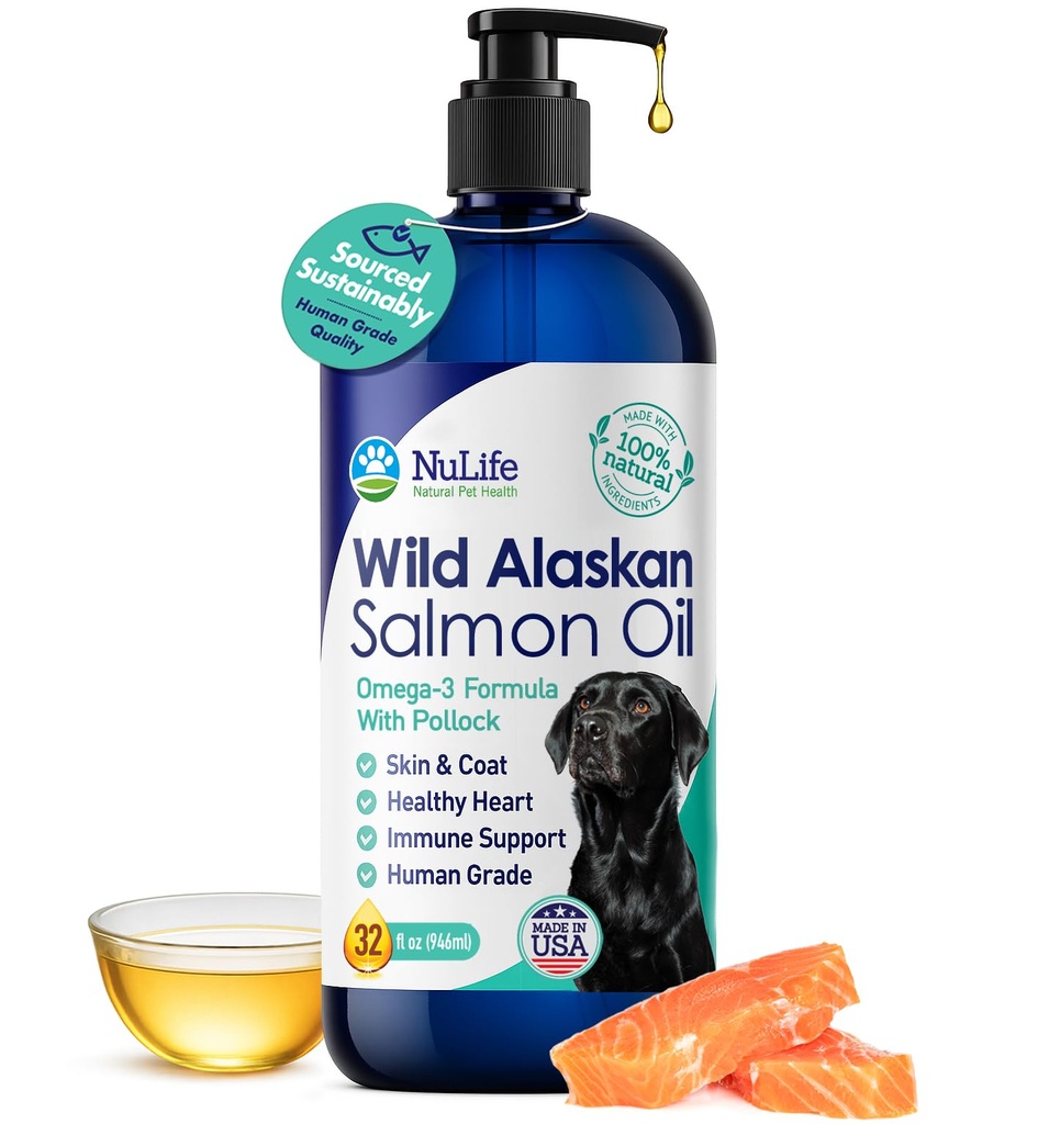 Pure Wild Alaskan Salmon Oil for Dogs, Omega 3 Formula, Dog Fish Oil Liquid, Skin and Coat Supplement Supplement for Shedding, Kuru Itchy Skin ve Allergies, EPA + DHAty Fat Asits, 32 oz Pump Şişe