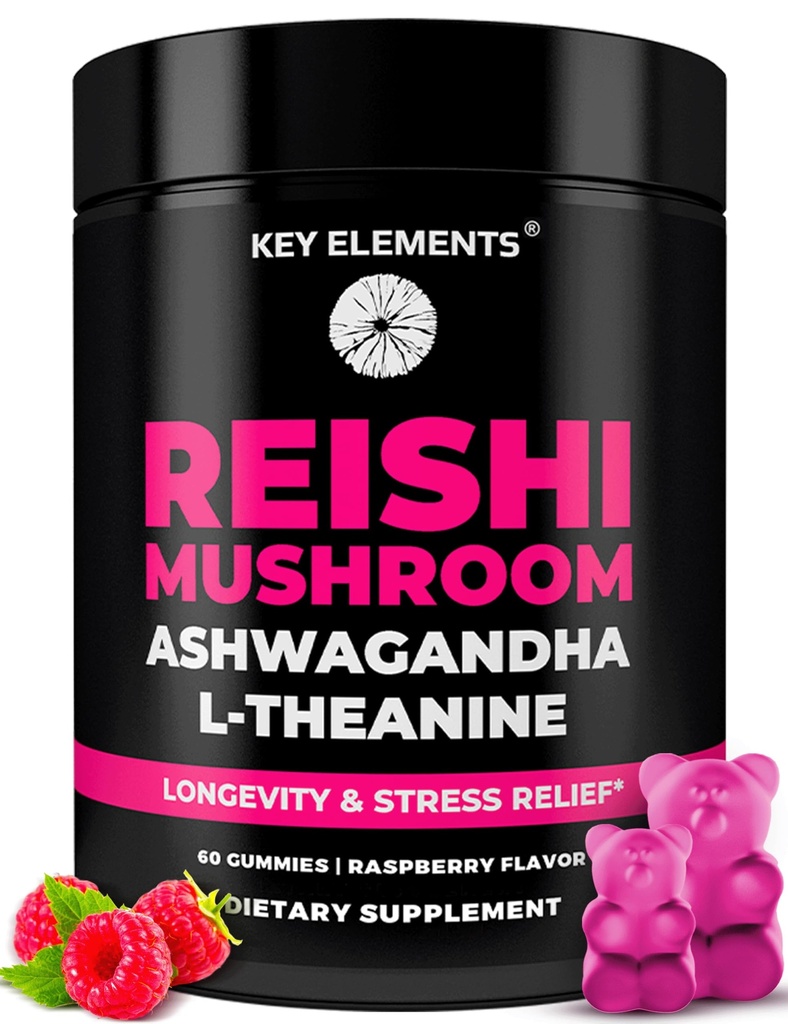 Doğal Reishi Mushroom Gummies & L Theanine with Ashwagandha - Potent Mushroom Supplements for Immune Support, Stress Relief & improve Sleep Gummies - Ashwagandha Gummies for Women & Men