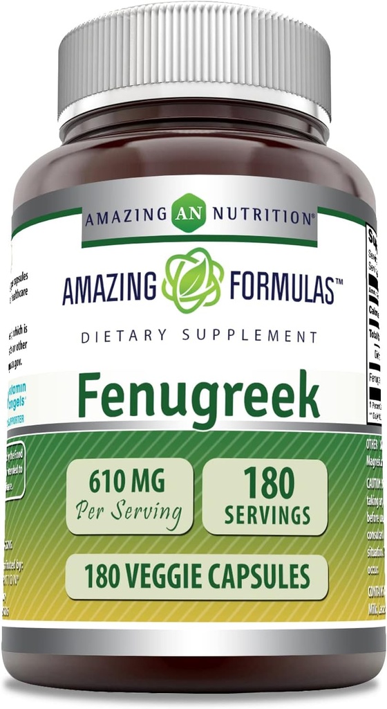Amazing Formulas Fenugreek Seed 610 Mg 180 Veggie Capsules Supplement | Non-GMO | Gluten Free | Made in USA | Suitable for Vegetarians
