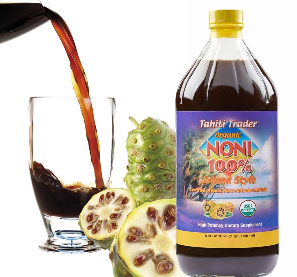 Tahiti Trader Island Style High Potency Noni Juice - Pure Noni Fruit Juice Fermented to Vinegar - Organik Antioksi Superfood Energy & Body Health - (32oz, 1 Pack)