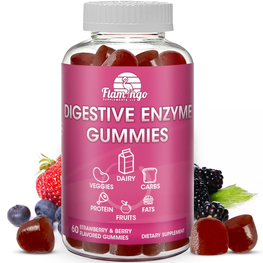 Digestive Enzymes Chewable Gummies: Yiyecek oyuncağı, Debloat ve Digest Dairy, Carbs, Veggies, Protein, Meyve -Amylase Pro Lipase Lactase- Doğal Flavored Vegan Gummies'e yardım edin. 60 Kont