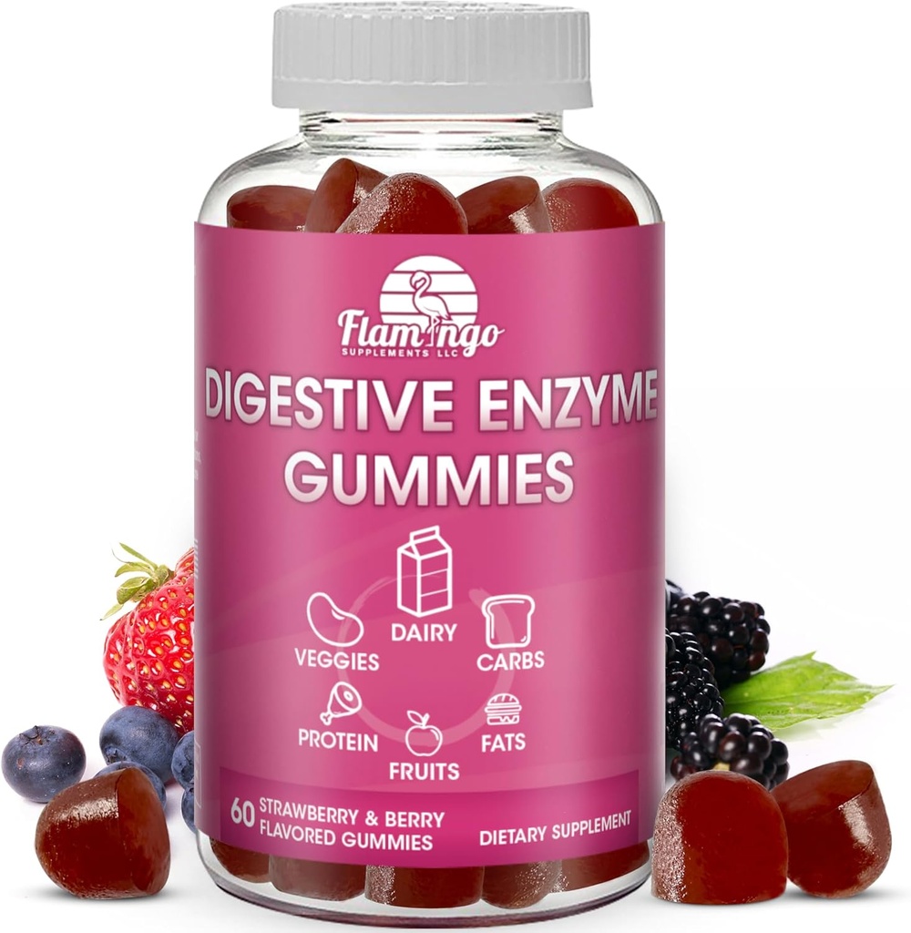 Digestive Enzymes Chewable Gummies: Yiyecek oyuncağı, Debloat ve Digest Dairy, Carbs, Veggies, Protein, Meyve -Amylase Pro Lipase Lactase- Doğal Flavored Vegan Gummies'e yardım edin. 60 Kont