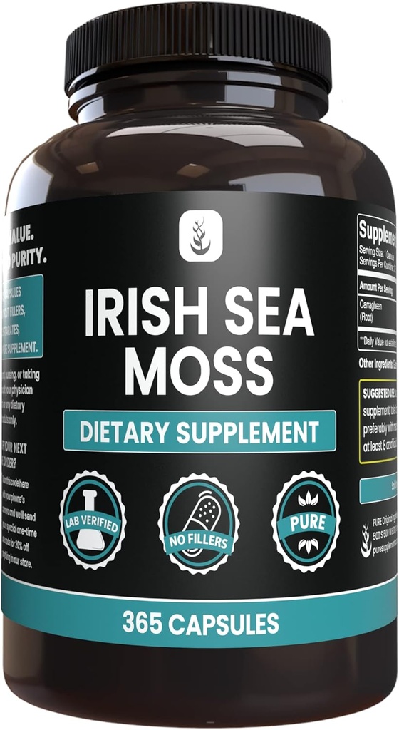 PURE ORIGINAL INGREDIENTS Irish Sea Moss (365 Capsules) Her zaman Pure, Nomixs Or Fillers, Lab TY