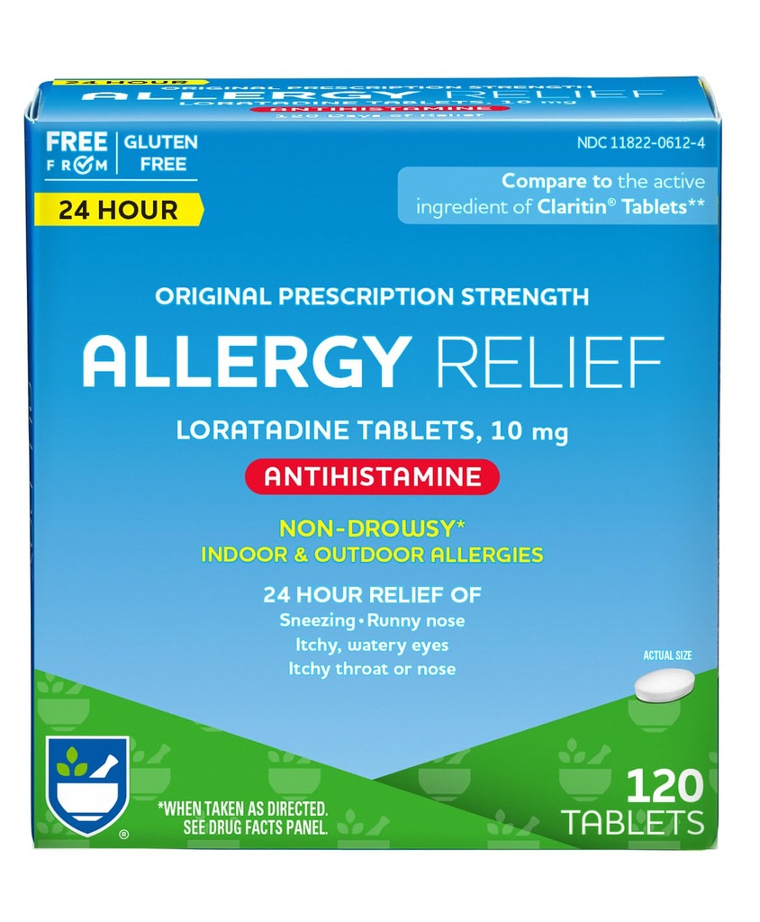 Rite Aid 24 Saat Loratadine 10 mg Antioksit Tabletleri, 10 mg - 120 Kont | Non-Drowsy Alerji Pills, Tıp