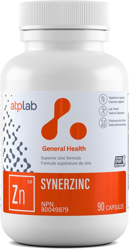 ATP LAB Synerzinc 90 caps - Vegan συμπλήρωμα ψευδαργύρου για άνδρες και γυναίκες - Zinc Mineral Συμπληρώματα - Υγιεινό δέρμα - Βιταμίνες ψευδαργύρου για ενήλικες