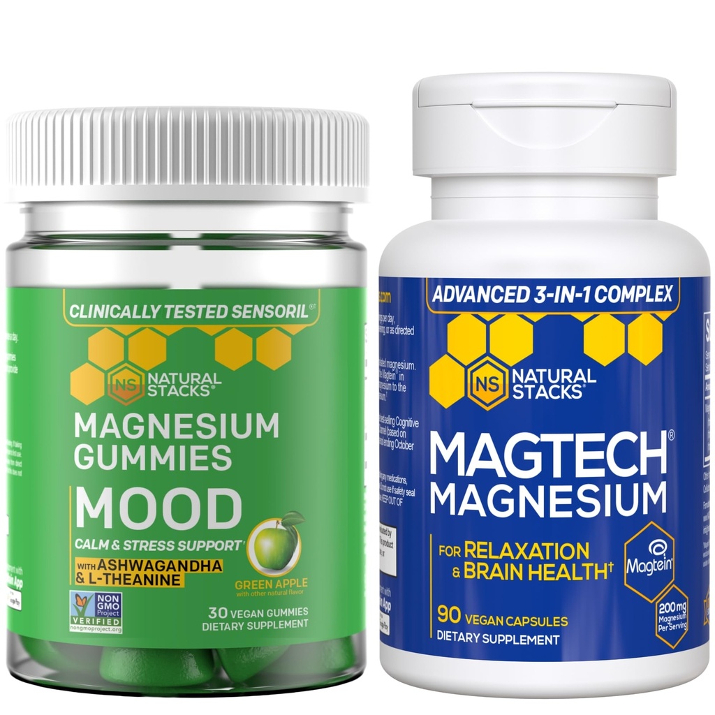 Φυσικές στοιβάδες Magtech + Mood Magnesium Gummies Bundle - 4 Μορφές Μαγνησίου - Υποστηρίζει την χαλάρωση και την υγεία του εγκεφάλου* - 120 κομμάτια