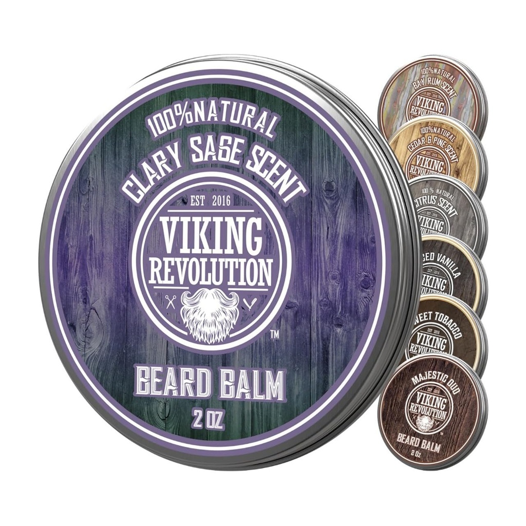 Viking Devrimi Clary Sage Beard Balm - Ayıd Butter with Argan Oil, Beard Softener for Men with Jojoba Oil - Beard Moisturizer for Men with Beeswax - Beard Wax for Men (2oz, 1 Pack)