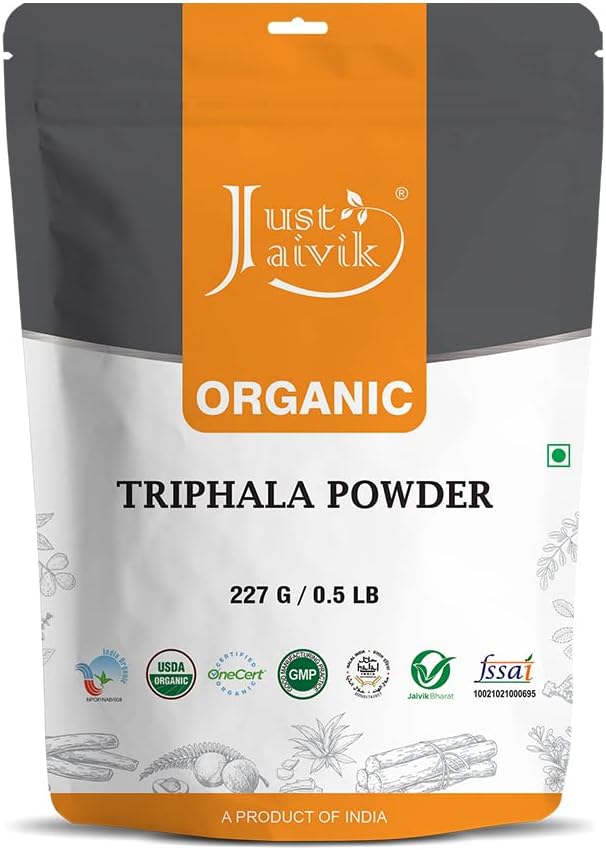 Just Jaivik 100% Organik Triphala Toz 227 gm / 0,5 lb | Destekler Immunity & Digestive Functions | Natural Antioxy | Certified Organic by OneCert Asya