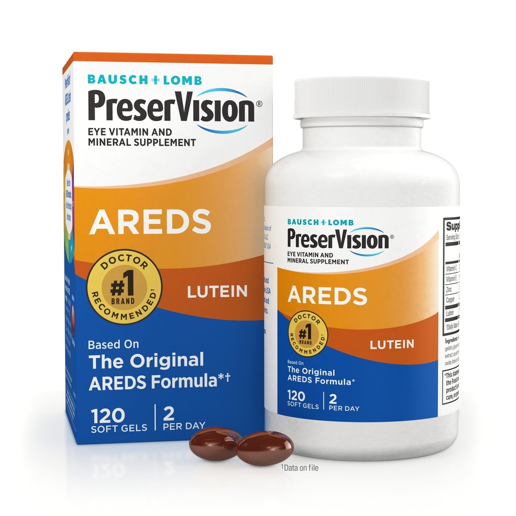 PreserVision AREDS Eye Vitamins, #1 Eye Doctor Συνιστάται Brand, πολυβιταμίνη με λουτεΐνη, Βιταμίνες C & E, ψευδάργυρος, και Συμπληρώματα χαλκού, 120 Softgels