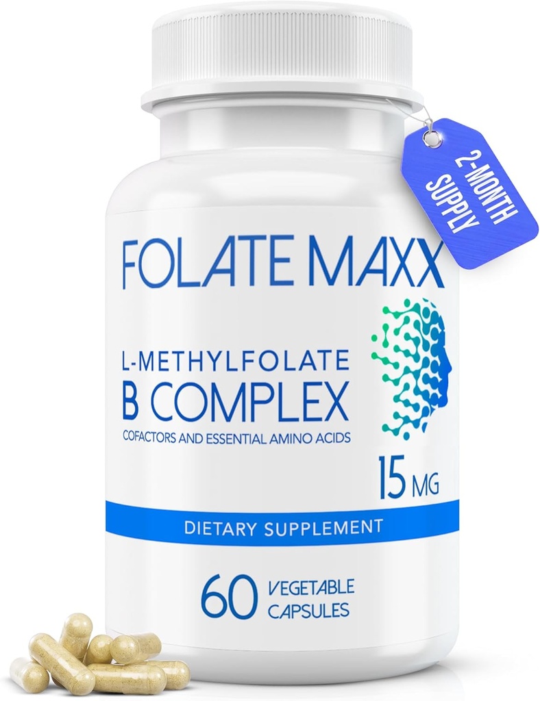 FolateMaxx L-Methylfolate + B12 Torchcobalamin & B6 Mix (15mg) - 60 Capsules - Active B-Complex with Cophas & Essential replicas - Non GMO, Gluten Free, No Fillers