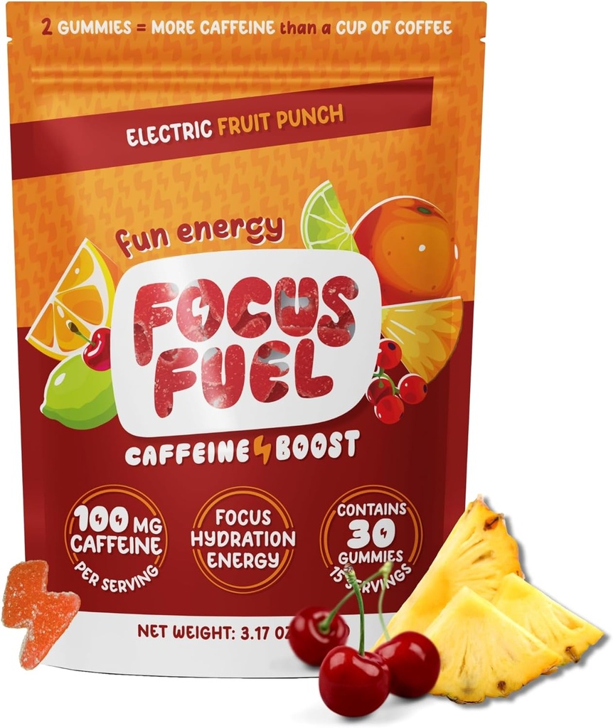 FocusFuel Enerji Chews – Meyve Züvor (15 Hizmet) – 100 mg Caffeine + L-Theanine + B12, Magnezyum – Boost Focus & Energy – No Crash or Jitters