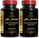 L-LYSINE 500 mg Essential Amino Asit - L-Lysine 500 mg Supplement, Pure, Organik, Vegetarian Lysine Supplement Sağlıklı Lip ve Oral Doku - 2 Şişeler 200 Sayı