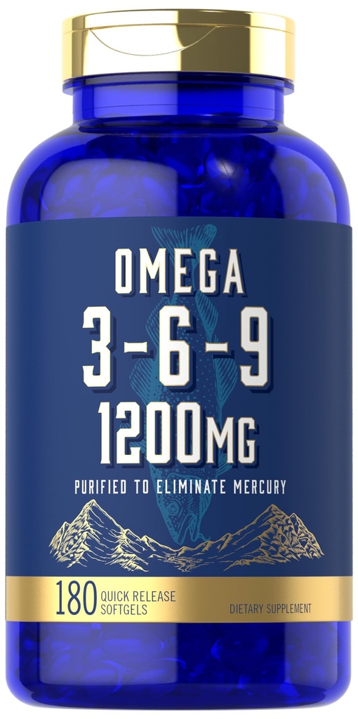 Carlyle Omega 3 6 9 Tamam | 1.200 mg | 180 Softgel Capsules | Triple Omega Complex | Fish, Flaxseed & Borage Oils with EPA & DHA | Non-GMO & Gluten Free