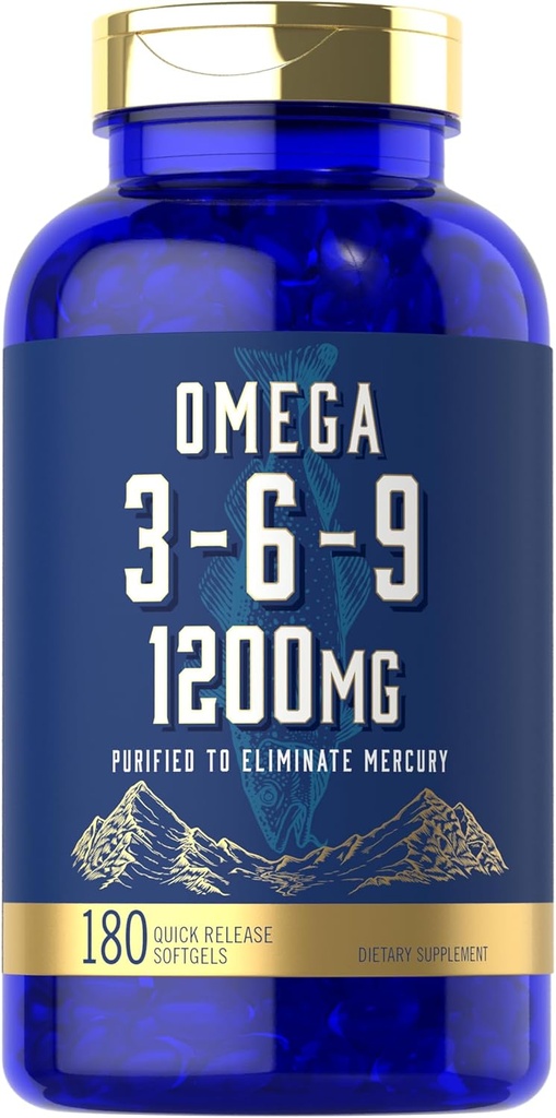 Carlyle Omega 3 6 9 Tamam | 1.200 mg | 180 Softgel Capsules | Triple Omega Complex | Fish, Flaxseed & Borage Oils with EPA & DHA | Non-GMO & Gluten Free